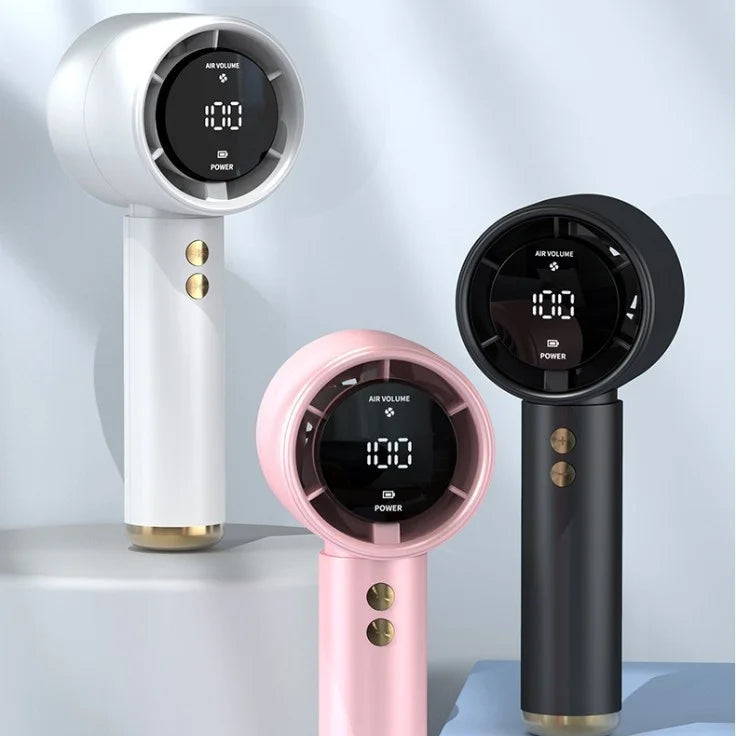 100-Speed N68 High-Speed Handheld Fan - USB Mini Portable Rechargeable Turbo Fan with Brushless Motor and Digital Display, 3000mAh Battery