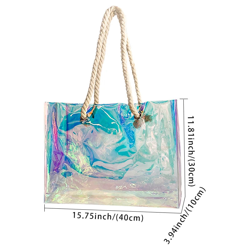 Holographic PVC Hemp Rope Beach Tote Bag for Travel, Gifts, and Storage