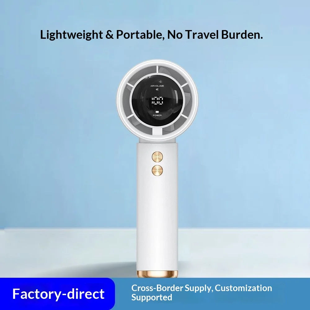100-Speed N68 High-Speed Handheld Fan - USB Mini Portable Rechargeable Turbo Fan with Brushless Motor and Digital Display, 3000mAh Battery