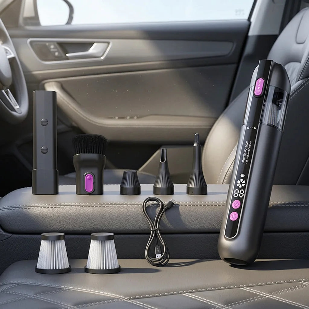 4-in-1 Cordless Car Vacuum Cleaner with Wet/Dry Capability, HEPA Filter, 100 AW Suction Power, Lightweight and Portable Design
